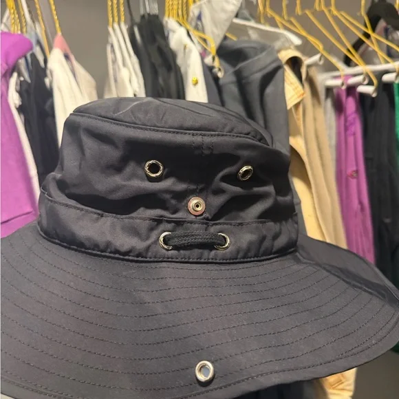 Chrome Hearts Dark Blue Bucket Hat with Yellow Cross